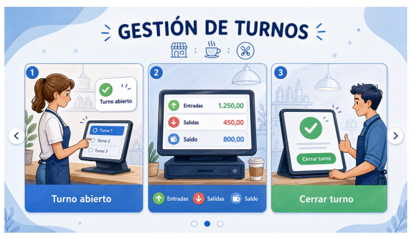 Entrada, cambio de turno y visualización en un clic